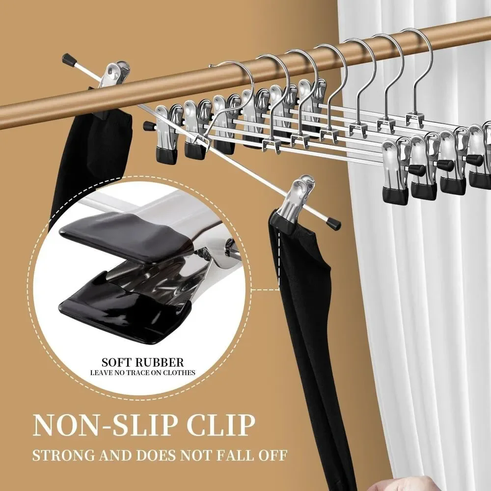 HWAJAN Metal Hangers w/Clips 50 Pack Adjustable Non-Slip for Clothing Heavy Duty